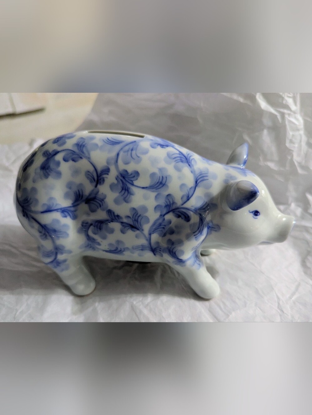 Vintage Piggy Bank Print by Andrea Sadek Porcelain Blue & White Floral